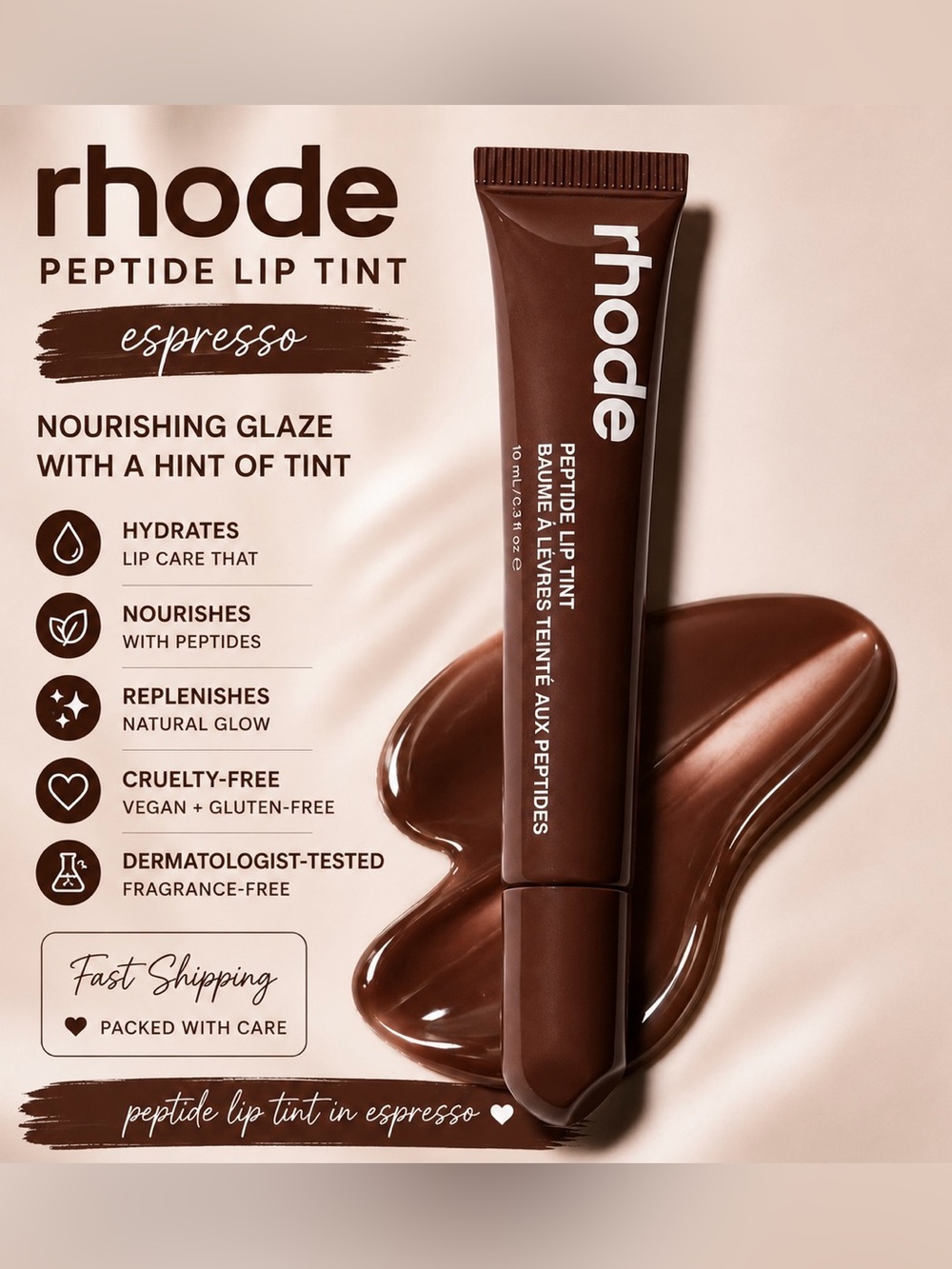 NIB! Rhode Peptide Lip Tint Nourishing Glaze - Espresso